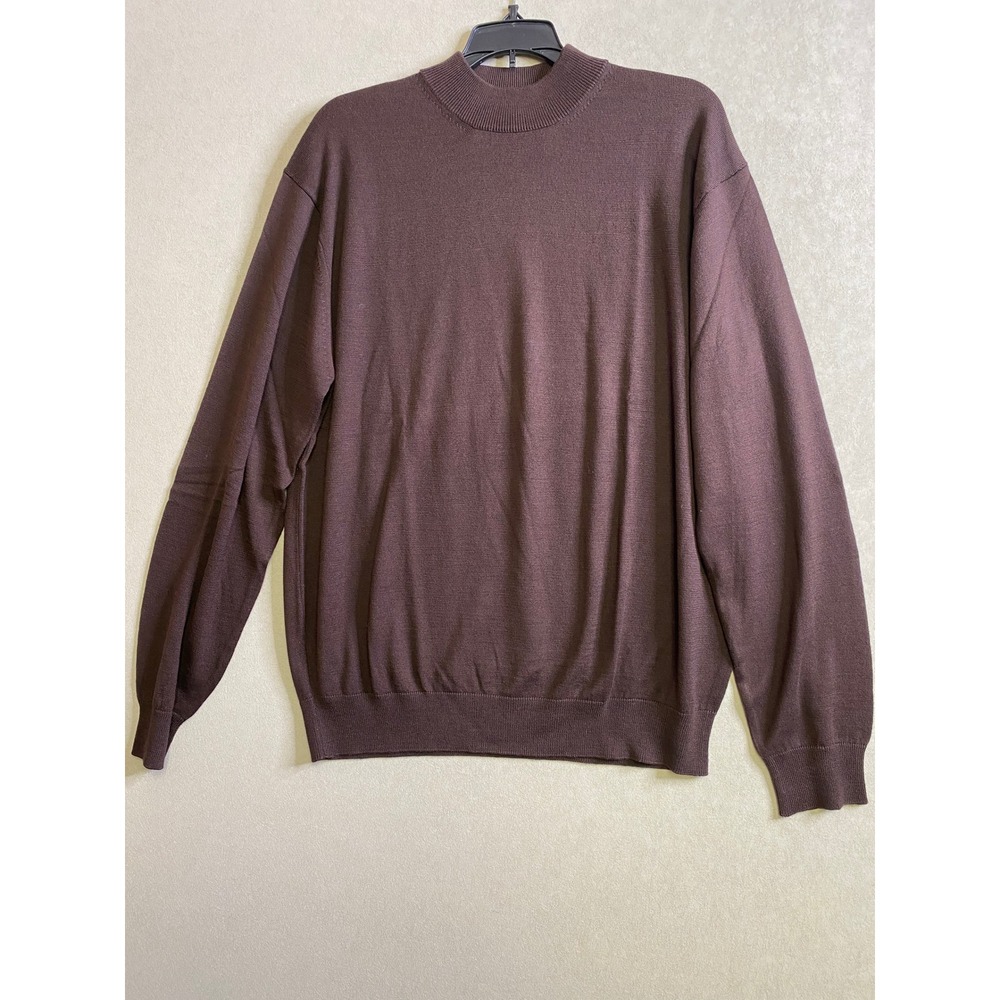 Enro Mens Brown Mock Neck Sweater Cotton Rayon Blend Long Sleeve Size Medium